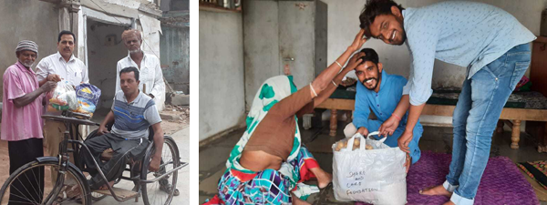 Volunteers deliver supplies to grateful villagers.