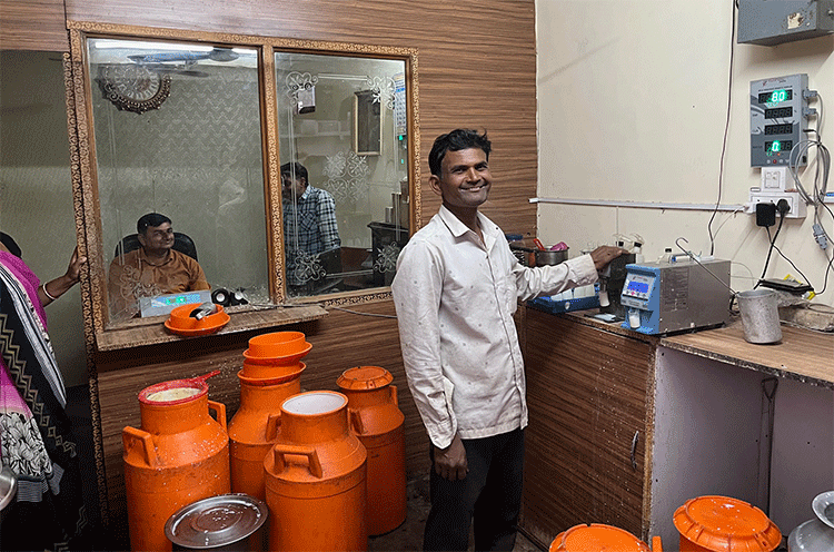 The group toured a milk production line.