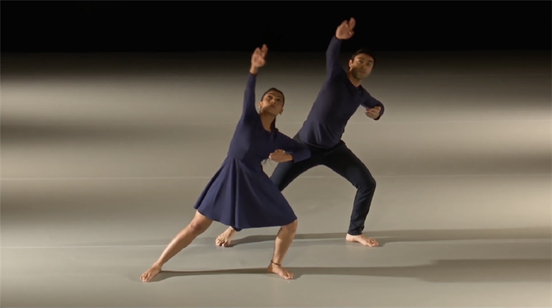 Revanta Sarabhai and partner performing Bharatanatyam on stage